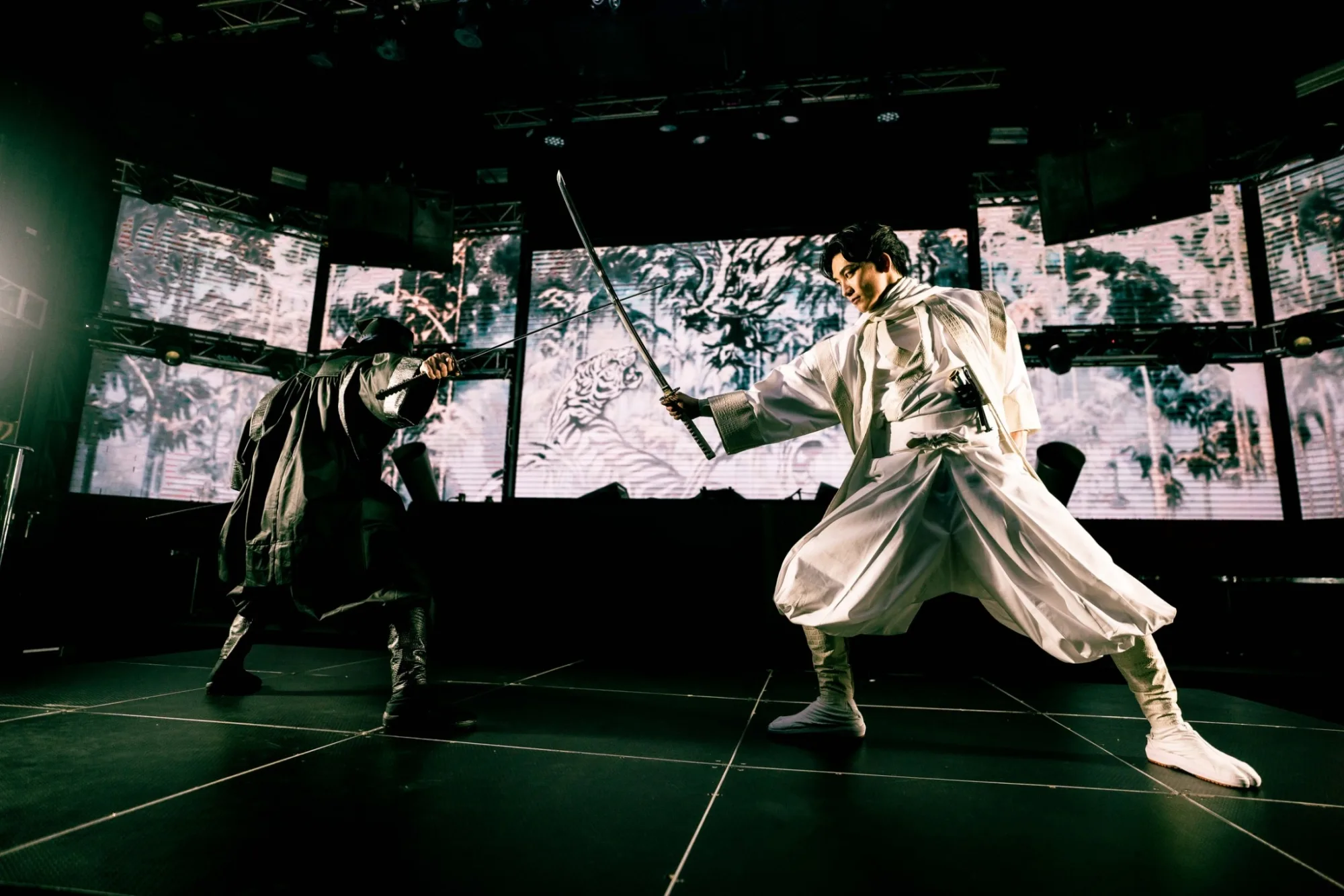 Kabuki-style sword fight scene in the Shinjuku ninja show